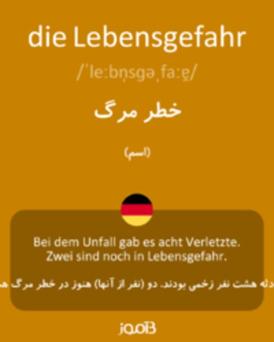  تصویر die Lebensgefahr - دیکشنری انگلیسی بیاموز