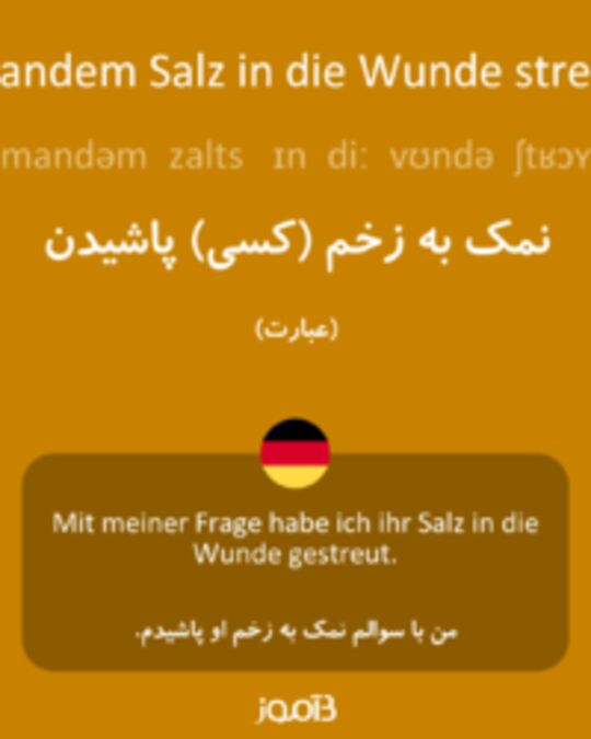  تصویر jemandem Salz in die Wunde streuen - دیکشنری انگلیسی بیاموز