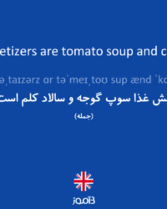  تصویر The appetizers are tomato soup and coleslaw. - دیکشنری انگلیسی بیاموز