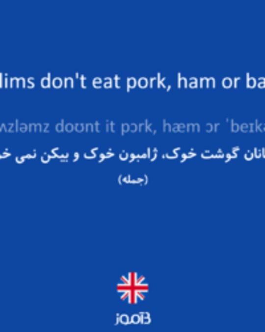  تصویر Muslims don't eat pork, ham or bacon. - دیکشنری انگلیسی بیاموز
