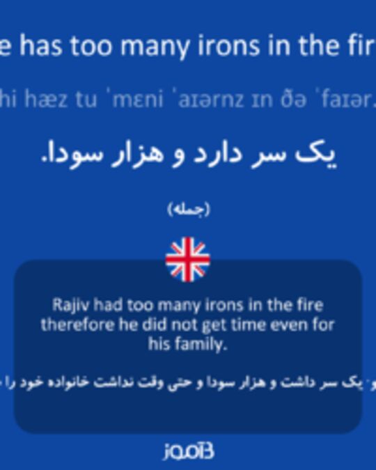  تصویر He has too many irons in the fire. - دیکشنری انگلیسی بیاموز