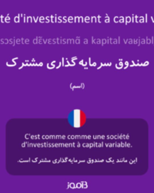  تصویر la société d'investissement à capital variable - دیکشنری انگلیسی بیاموز