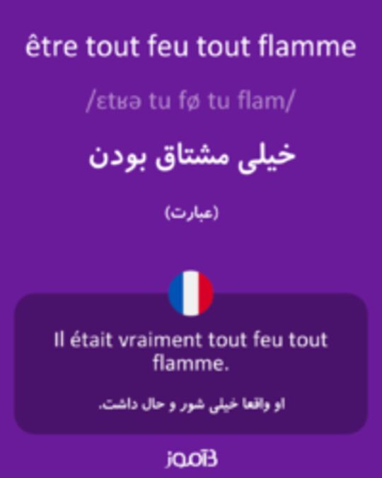  تصویر être tout feu tout flamme - دیکشنری انگلیسی بیاموز