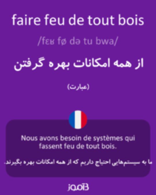  تصویر faire feu de tout bois - دیکشنری انگلیسی بیاموز