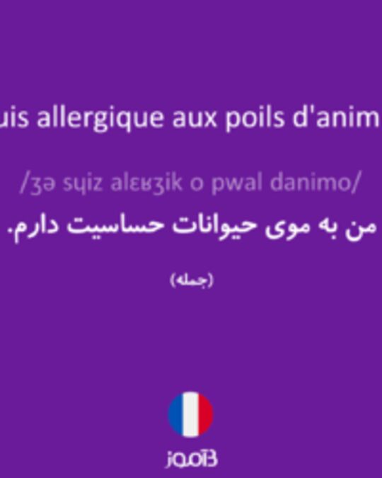  تصویر Je suis allergique aux poils d'animaux. - دیکشنری انگلیسی بیاموز