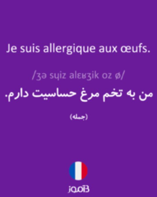  تصویر Je suis allergique aux œufs. - دیکشنری انگلیسی بیاموز