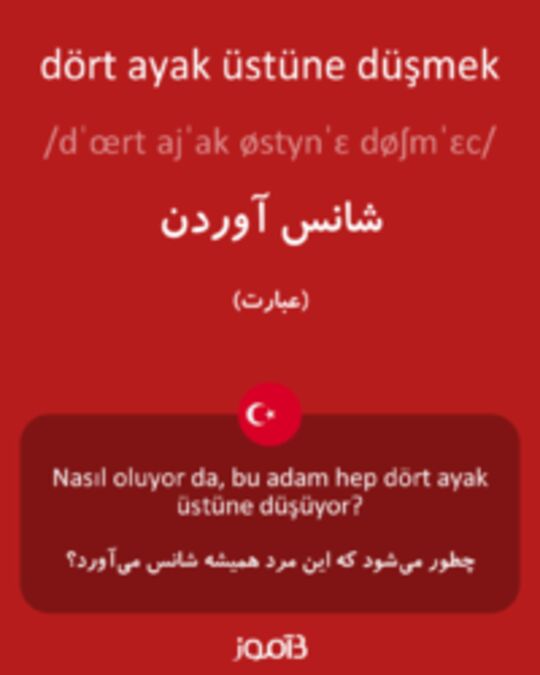  تصویر dört ayak üstüne düşmek - دیکشنری انگلیسی بیاموز