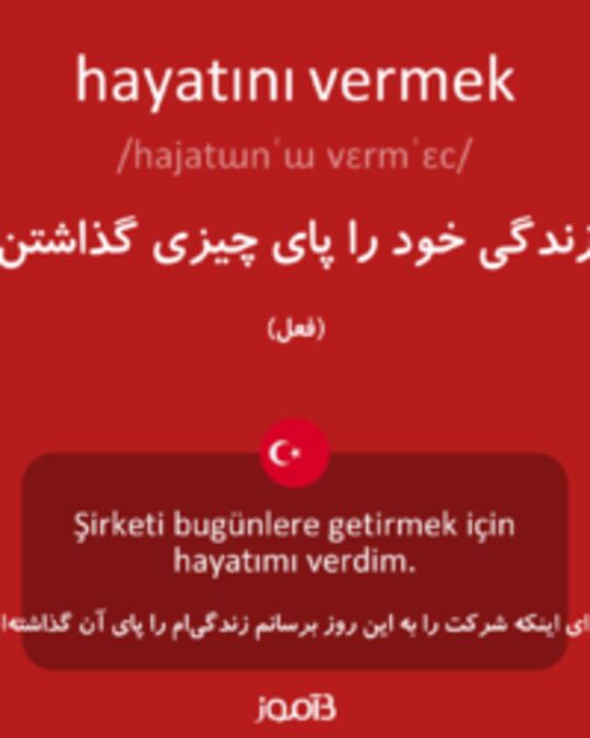  تصویر hayatını vermek - دیکشنری انگلیسی بیاموز